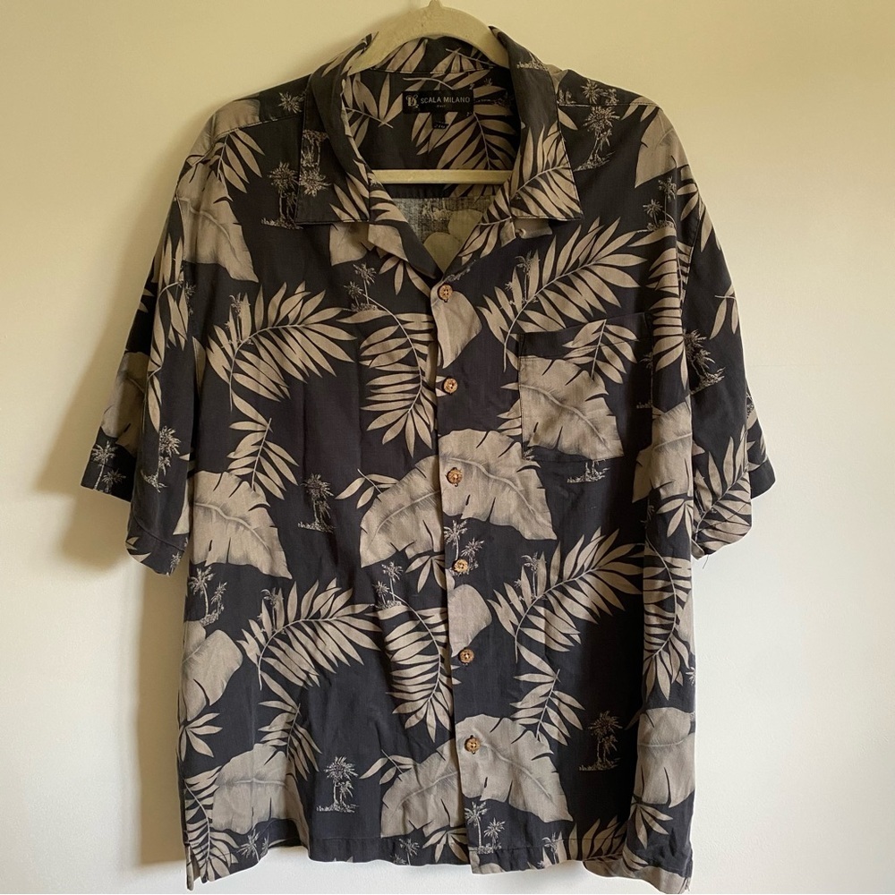 Scala Milano Men's 100% Silk Casual Button Down Shirt Travel Tropical XXL
